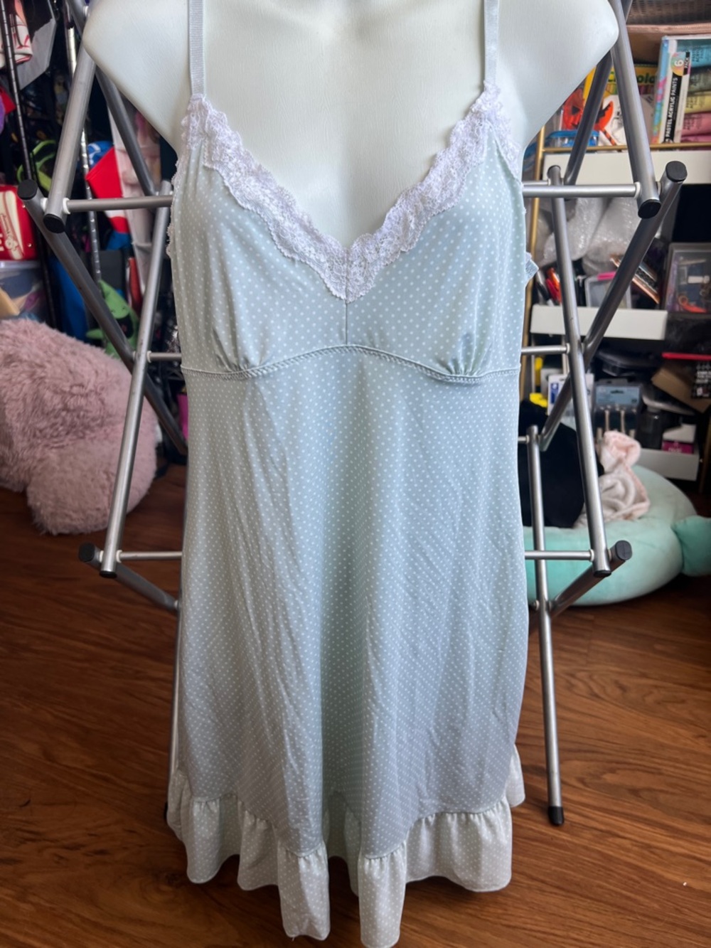 Laura Ashley Pale Green Polka Dot Lace-Trim Slip